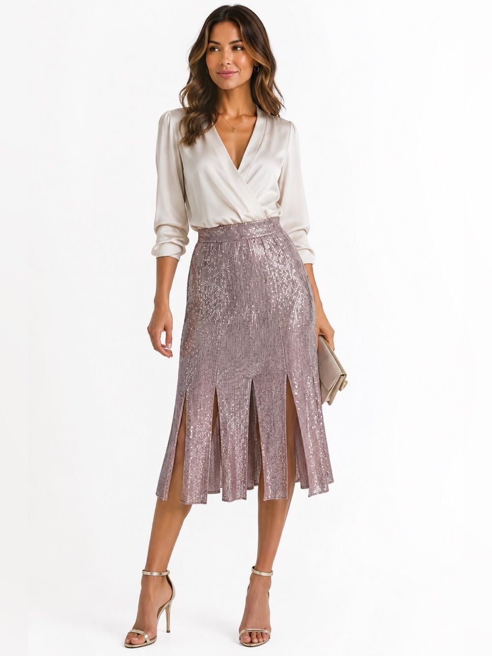Isaac Mizrahi Live Pink Skirt Sequins Wearable Art Dressy Size S